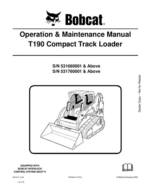 bobcat t190 skid steer specifications|bobcat t190 owners manual.